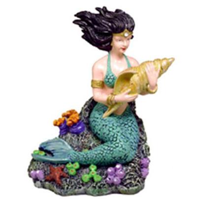 Blue Ribbon Presents Blue Ribbon (Br) Mermaid with Seashell Small. "This Beautifully Detailed Mermaid, Sits Among a Colorful Array of Exotic Sea Life. "Hand-Crafted in Realistic Detail and Safe for all Aquariums 3 X 3.5 1 [33966]