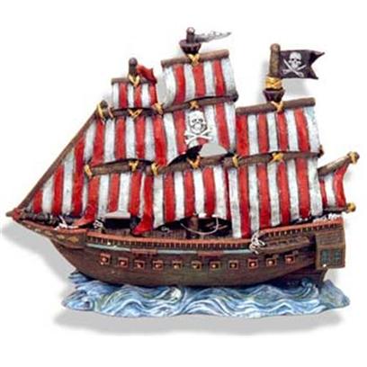 Blue Ribbon Presents Blue Ribbon (Br) Pirate Clipper Ship Resin Ornament-Pirate. Pirate Clipper Ship Large - Red & White Striped Sails 10 X 4.5 X 10 [34011]