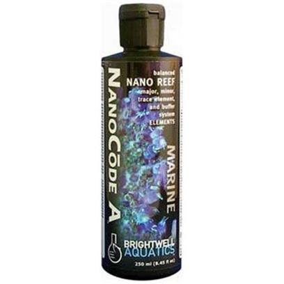 Brightwell Aquatics Presents Brightwell Aquatics (Bwell) Nanocode a Liquid Part B-17oz/500ml. Part of a Complete System for Simplifying and Maintaining Proper Water Chemistry in Very Small (Nano) Reef Aquaria. Nanocode a Provides Calcium, Potassium, and Strontium in Aragonite Ratios, Enhanced Magnesium (Relative to Aragonite Ratios), and Non-Conservative Minor and Trace Elements in Natural Seawater Ratios. Used in Conjunction with Nanocode B, Promotes Stable Water Chemistry and Improves the Rate of Biogenic Aragonite Formulation. Contains no Phosphate, Silicate, Organic Materials. Iodide in not Present as it is Unsuitable for Indiscriminate Dosing. [34299]