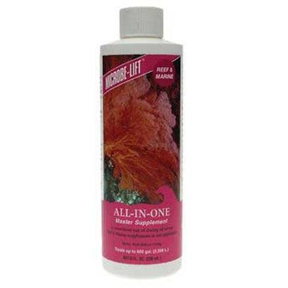 Ecological Labs (Microbe-Lift) Presents Mic Reef all in One 8oz. Reef & Marine Product Treats Up to 2,268 Gallons a Convenient Way of Dosing all of our Reef and Marine Supplements in One Application a Newly Developed Proprietary Formulation that was Created to Simplify Maintaining Reef Environments. It has a Strategically Balanced Ratio of the Following Reef Products Chelated Iron, Essential Minerals & Trace Elements, Vitamins & Amino Acids, Calcium Concentrate, Iodide & Bromide, Strontium & Molybdenum. This is a Time Saving Product that is Especially Convenient and Economically Prudent for Smaller Reef Systems, Such as 'Nano Reef Tanks' and 'Bio-Cubes'. [34485]