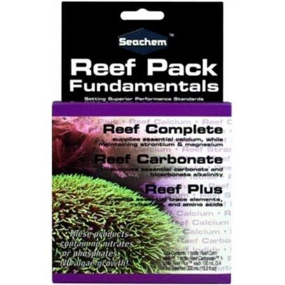 Seachem Laboratories Presents Seachem Reef Fundamentals 3pk Pack 100ml. The Fundamentals Pack Combines Those Products Essential for any Reef (Reef Complete, Reef Carbonate, and Reef Plus). Reef Complete is a Concentrated (160,000 Mg/L) Optimized Blend of Ionic Calcium Designed to Restore and Maintain Calcium to Levels Found in Natural Seawater without Affecting Ph. Reef Carbonate is a Concentrated (4,000 Meq/L) Optimized Blend of Carbonate and Bicarbonate Salts Designed to Restore and Maintain Alkalinity in the Reef Aquarium. Reef Plus is a Full Spectrum Supplement of Trace Components Such as Iodide, Bromide, Molybdenum, Iron, Manganese, Cobalt, Potassium, Inositol, Choline; Important Vitamins Such as C and B12; and Beneficial Amino Acids, Such as Cysteine, Proline, Glycine, Alanine, and Lysine. Package Includes a 100ml Bottle of Each Product. [34551]