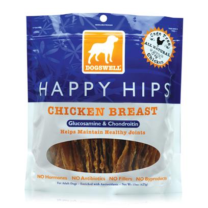 Dogswell Presents Dogswell Happy Hips Chicken Jerky Treats 15oz. Whether it is Chicken, Duck, Lamb and Rice or Beef Flavored, Happy Hips Treats is Fortified with Vitamins and Minerals that Contibute to your Dog's Well Being. This Healthy Snack is Designed to Maintain Those Sturdy Joints, and be Delicious at the Same Time! Aside from their Great Flavor, Happy Hips Treats Contains no Artificial Ingredients in its Formula. So, the Next Time you Want to Reward your Dog with Something Tasty and Healthy, be Sure to have Happy Hips Treats on Hand! Primary Protein Source Chicken [35425]