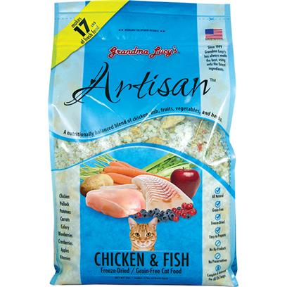 Grandma Lucy's Presents Grandma Lucy's Artisan Grain Free Chicken/Fish Cat Food 3lb. Grandma Lucy's Artisan Grain-Free Cat Food is a Sure Way to Soothe your Cat's Sensitive Digestive Tract. Designed to Give her Shinier Fur and Healthier Digestion, this Grain-Free Meal is an Excellent Choice for the Discerning Pet Owner. And the Protein-Rich Formula Helps Keep your Cat Fit. Grandma Lucy's Artisan Grain Free Cat Food is a Great Way to Combine Health with Taste to Keep your Cat Thriving. [35512]