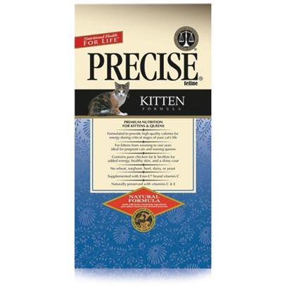 Precise Presents Precise Kitten 15lb Dry Food. Precise Kitten is a Great Way to Jump-Start your Young Pet on the Road to a Healthy Diet. Formulated to Provide the Nutrients Needed for her Growth, Precise Kitten is also Great for Adult Cats During Pregnancy. High in Calories, this Meal Acts as an Energy Booster that Promotes Healthy Development. Containing Vitamins E and C, Precise Kitten will also Help Boost your Pet’S Immune System. The Perfect Way to Introduce your Young Pet to a Healthy Lifestyle, Precise Kitten is a Great Meal Fit for a Young Queen. Primary Protein Source Chicken Primary Carb Source Chicken Analysis Crude Protein (Min) 32.00%; Crude Fat (Min) 17.00%; Crude Fiber (Max) 3.00%; Moisture (Max) 10.00%; Ash (Max) 6.50%; Magnesium (Max) 0.095%; Calcium (Min) 1.10%; Phosphorous (Min) 0.90%; Taurine (Min) 0.12%; Ascorbic Acid (Vitamin C) (Min) 23mg/Lb*. * not Recognized as an Essential Nutrient by the Aafco Cat Food Nutrient Profile. [35862]