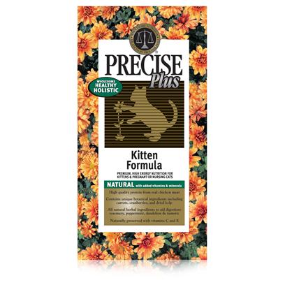Precise Presents Precise Plus Kitten 16.5lb Dry Food. The Key to a Happy Kitten Starts with the Diet this is the Idea Behind Precise Plus Kitten’S Formula. Using Chicken as its Main Ingredient, this Meal is Packed with all the Protein Needed to Help her Muscles Develop. In Addition, it also Includes a Unique Blend of Vitamins and Minerals Such as Probiotics and Herbal Supplements, to Help Enhance her Immune System. A Recommended Meal to Feed Weaning Kittens, Pregnant and Nursing Cats, Precise Plus Kitten is a Great Way to Bring out your Queen’S Inner Light Early On. Primary Protein Source Chicken Primary Carb Source Chicken Analysis Crude Protein 35.00% (Min); Crude Fat 20.00% (Min); Crude Fiber 3.00% (Max); Moisture 10.00% (Max); Ash 7.00% (Max); Magnesium (Mg) 0.095% (Max); Calcium (Ca) 1.10% (Min); Phosphorus (P) 0.85% (Min); Taurine 0.14% (Min). [35864]