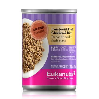 P&G Presents Eukanuba Puppy Ground Entrée Chicken/Rice 12/13.2oz Canned 13.2oz Cans/Case of 12. Eukanuba Ground Entre Recipes are a Superb Way to Target not only your Pets Stomach, but his Heart and Health. Made from Premium Ingredients, this Meal has Undergone a Holistic Process to Ensure that your Pet Gets a Delicious and Nutritious Meal Hell Surely Love. Designed by Eukanuba with a Mix of Flavors your Dog will Love, Youll Know your Pet is Getting the Healthy Food he Deserves. Available in Beef, Chicken, Lamb and Turkey and Rice for Both Adult Dogs and Puppies, Eukanuba Ground Entres are Dedicated to Helping you Nourish your Pet and Bring out the Champion in Every Dog! Primary Protein Source Chicken, Beef Primary Carb Source Chicken, Beef Analysis Crude Protein (Min) 10.5 % Crude Fat (Min) 8.5 % Crude Fiber (Max) 1.75 % Moisture (Max) 76.0 % Vitamin E (Min) 50 Iu/Kg Omega-6 Fatty Acids (Min) 1.1 %* Omega-3 Fatty Acids (Min) 0.15 %* *not Recognized as an Essential Nutrient by the Aafco Dog Food Nutrient Profiles. [35899]