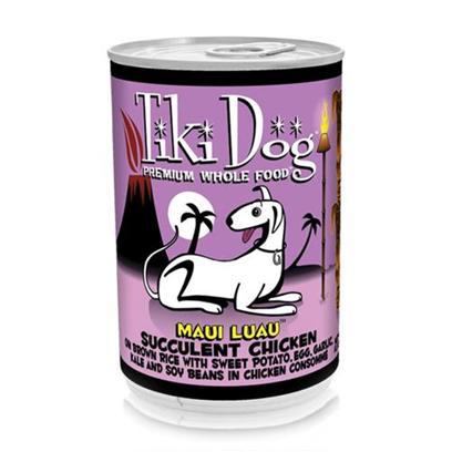 Petropics Presents Tiki Dog Maui Luau Chicken Canned Food 14oz Cans/Case of 12. Tiki Dog Gourmet Whole Food Brand Dog Food Maui Luau is Shredded Chicken Breast on Brown Rice Topped with Sweet Potato, Egg, Garlic and Kale Prepared in Chicken Consommé for a Low Grain, Gravy Free, One Percent Carb Meal. [35983]