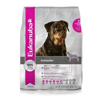 P&G Presents Eukanuba Rottweiler Dry Dog Food 36lb Bag. Eukanuba's Dog Food is Designed Specifically with your Dog in Mind. Made to Keep your Dog Happy and Healthy, Eukanuba Packs their Meals with only the Finest all-Natural Ingredients. The Formulas Vary to Take into Account the Different Dietary Needs of Different Dog Breeds, Like Boxers, Dachshunds, German Shepherds, Labrador Retrievers, Rottweilers, Spaniels and Yorkshire Terriers. Rich in Flavor and Nutrients, the Fine Blending of Meat and Vegetables Makes this Meal Mouthwatering. For the Discerning Pet Owner who Wants to Give her Pet a Great Meal that's Both Healthy and Delicious, Eukanuba's Line-Up of Dog Food is Sure to Boost your Meet your Needs. Primary Protein Source Chicken Primary Carb Source Chicken Analysis Crude Protein, Minimum 25.00%Crude Fat, Minimumcrude Fiber, Maximum 5.00%Moisture, Maximum 10.00%Vitamin E, Minimum 140 Iu/Kgl-Carnitine, Minimum 30 Mg/Kg*Omega-6 Fatty Acids, Minimum 2.0%*Omega-3 Fatty Acids, Minimum 0.3%*Glucosamine, Minimum 375 Mg/Kg*Chondroitin Sulfate, Minimum 35 Mg/Kg**not Recognized as an Essential Nutrient by the Aafco Dog Food Nutrient Profiles. [36109]