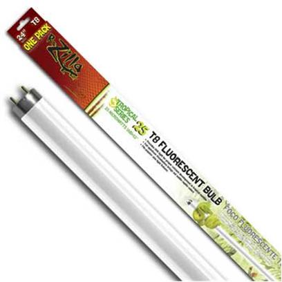 R-Zilla Presents Tropical Flo Bulb 17w 24' T8. Delivers Extra Uvb Light Essential for Strong Bones Color Corrected Visible Light Brightens Reptile Colors Designed for Both Fluorescent, Incandescent Light Fixtures Recreate the Healthy Light of the Tropical Rainforest Standard Terrarium Bulbs Can't Deliver the Heightened Levels of Uvb Radiation Native to a Tropical Habitat, Leaving Rainforest Reptiles Deficient in a Vital Component of Healthy Bone Development. Tropical 25 Bulbs Correct this Deficiency with a Full Dosage of Uvb (25 Microwatts Per Second/Cm2) Along with Essential Uva Light. As a Bonus, Tropical 25's Full-Spectrum Visible Light Output Helps Bring out Subtle Colors in a Reptile's Skin that Makes Everyday Viewing More Dramatic. Tropical 25 Capability is Built into R-Zilla's Complete Family of High Efficiency Bulbs for Most Types of Fluorescent Fixtures (Compact, T5 and T8.) Incandescent Bulb Users also have the Option of a Coil Bulb that Fits a Standard Light Socket. Tropical 25 Bulbs are Designed for 3500 Hours or Twelve Full Months of Average Use. Size-17 Watt 24 Inch / Dimensions- L25.75 W2.00 H1.37 [36434]