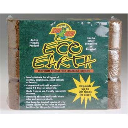 Zoo Med Laboratories Presents Zoo Eco Earth Brick 1. Eco Earth is a Compressed Coconut Fiber that is Ideal for Burrowing Animals. It can be Used to Increase Humidity in an Enclosure. Each Eco Earth Brick Makes 7-8 Liters of Substrate and is Available in a Single Pack or "Buy 2 Get 1 Free" Pack. [36545]