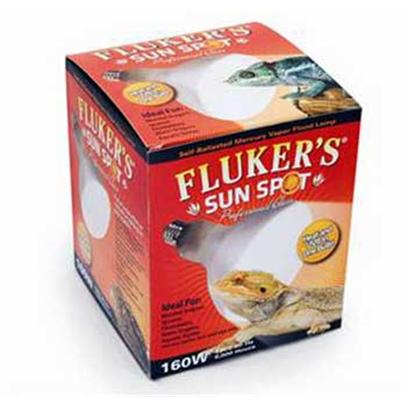Fluker Labs Presents Fluker Sun Spot Mercury Vapor Uv Heat Bulb 160watt. Fluker's Sun Spot Mercury Vapor Bulb Provides Both Uvb and Concentrated Heat for Basking Animals. This Self-Ballasted Mercury Vapor Flood Lamp has a 5,000 Hour Average Life and Comes with a 6 Month Limited Warranty. [36625]