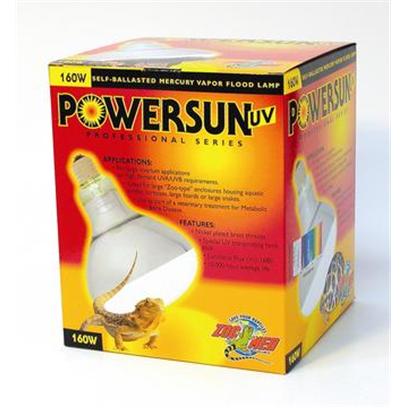 Zoo Med Laboratories Presents Zoo Powersun Uv Bulb 160w Mercury Vapor Spot Lamp. The Powersun Uv is a Self Ballasted Mercury Vapor Lamp which Emits Uva, Uvb, and Heat all in One Lamp! Fits into a Standard Ceramic Socket. (No Ballast Needed.) the 160 Watt Projects Uvb Up to Several Feet from the Lamp's Surface and is Ideal for Large Terrariums or Bird Aviaries. Features Include Quality Nickel Plated Threads to Prevent Against Corrosion, and a Full One Year Warranty! [36705]