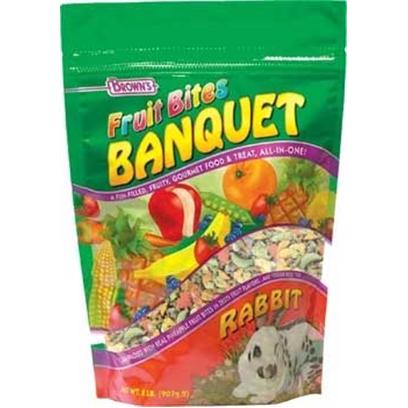 Fm Browns Presents Fruit Bites Rabbit Banquet 2lb Pouch 6pc Pouch-6 Pack. Prepare your Pet a Gourmet Feast with Brown's Fruit Bites Banquet. A Fun-Filled Meal and Treat, all-in-One! Our Vitamin Fortified Premium Diet is Jam-Packed with Real Pineapple or Papaya Fruit Bites in Zesty Fruit Flavors. In Addition, We've Added our Sweet and Crunchy Veggie Bites to Make it Extra Delicious. With Fruit Bites Banquet, Feeding Time can be Fun, Exciting, and Nutritious Too! 2 Lb [36755]