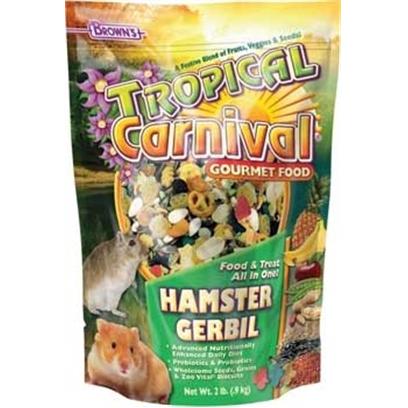 Fm Browns Presents Tropical Carn Gourm 6pc Ham/Gerbil 2lb. Tropical Carnival Gourmet Food is a Vitamin and Nutrient Fortified Food and Treat, all-in-One; that Provides an Enticing and Stimulating Eating Experience for your Pet. We have Created the Ultimate, Super-Premium Gourmet Food; Jam-Packed with a Medley of Delicacies to Satisfy the Hunger Cravings in your Pet. From Mangos to Bananas, Carrots to Peas, Pistachios to Almonds, and Pasta to Macaroni Wheels, we have Added only the Finest Ingredients, as Well as, Beneficial Pro-Biotics to Ensure Proper Digestion. All of this Adds Up to a Great Tasting, Hearty Food your Pet will Find Nutritious and Irresistible. 3 Lb [36767]
