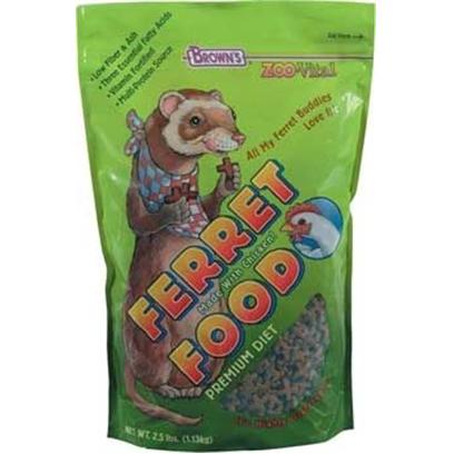 Fm Browns Presents Zoo Vital Ferret Food 2.5lb 6pc. If Ferrets Could Talk, They'd Ask for the Most Nutritious Food Available . They'd Ask for Zoovital. Our Ferret Food is Simply the Best Choice for Every Life Stage and Activity Level of your Ferret's Life. When you Feed our Ferret Food, You'll see your Pet's Good Health Shine through its Eyes, Skin, Activity, and Lustrous Coat. 2.5 Lb [36786]