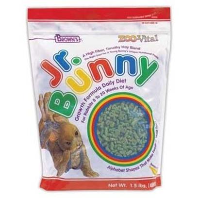 Fm Browns Presents Zoo Vital Jr Bunny Growth 1.5lb 6pc. Young Bunnies, from 8 to 20 Weeks of Age, have Special Nutritional Needs. We've Made Sure Jr. Bunny is the Right Start for your New Juvenile Rabbit. This "Growth Formula Daily Diet" is Specifically Formulated to be Both Complete and Balanced. High Quality Fiber, Vital Proteins, Key Amino Acids, the Proper Vitamins and Minerals, and Beneficial Bacteria for Proper Digestion are all Brought Together to Make Jr. Bunny a Very Special Daily Diet. What an Exciting, Fun Way to Feed your New Bunny and Watch it Grow Up to be Healthy and Happy. 1.5 Lb [36788]