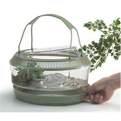 Lee's Presents Firebelly Landing Round. Lee's Amphibian Lagoons Beging with the Standard Access Ramp to an Elevated Lounging/Feeding Area with a Decorative Plant. Then we Add a Self-Locking Lid with Large (8" Dia.) Viewing Area and Handles for Easy Transport. Great for Newts, Salamanders, Frogs and Other Amphibious Creatures. Size 11" Dia. X 3-1/4" High Packaging Label [36844]