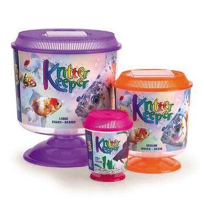 Lee's Presents Kritter Keepers-Round Small-4 X 5 5/8'h. Kritter Keepers Feature Snap-Tight Lids with Airline Access Hole (Except for Small Size), and Matching Pedistal Stand. The Medium & Large Sizes have Hinged Viewer/Feeder Windows and the Large Size has an Attachment Hole. The Small Size Makes and Ideal Home for Betta Splendens (Saimese Fighting Fish). Size 4-1/2" Dia. X 5-5/8" H [36867]