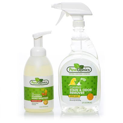 Pawganics Presents Pawganics Hand Sanitizer & Stain and Odor Remover Sale Package. Pawganics Hand Sanitizer & Stain and Odor Remover Sale Includes · Pawganics Foaming Hand Sanitizer O Pawganics Alcohol Free Foaming Hand Sanitizer Effectively Kills 99.9% of Germs on Hands without the Use of Harsh Alcohol, which can be Dangerous to Both Pets and their Owners. Perfect for Walks, in the Car and all Around the House.- Alcohol Free - Kills 99.9 % of Germs- Fragrance Free - 2x the Use of Gels · Pawganics Foaming Stain & Odor Remover O Pawganics Foaming Stain & Odor Remover Fights Tough Pet Accidents and Smells Natural. Our Powerful Instant Foaming Formula Penetrates Deep Down and Eliminates the Worst of Smells, Helping to Discourage your Pet from Resoiling. [37058]