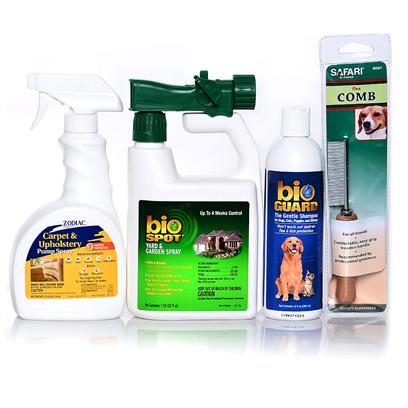 Buy Flea & Tick Protection Package 100% Flea and Tick Control is Never a Guarantee. However, this Bundle Offer Provides Broader Protection from Fleas and Ticks than You'll Find in any Individual Repellent. All Dogs and Cats who Spend any Time Outside are Viable Hosts for Fleas and/or Ticks. One of the Greatest Foes You'll Face Once a Flea or Tick has Attached to your Pet is Time. Time Allows Fleas and Ticks to Feed and Consequently, to Reproduce. This Unique Combination of Flea and Tick Control Products is not only Designed to Prevent a Flea or Tick from Ever Getting Onto your Pet, but also Controlling Infestations should One of these Parasites Gain Access to One of your Best Friends. This Package Includes · Zodiac Pre-Strike Yard and Garden · Zodiac Carpet and Upholstery Pump Spray · Farnam Bio Guard Shampoo · Safari Wood Handle Flea Comb [37079]