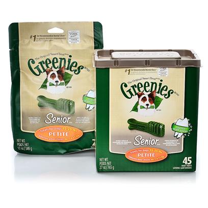 Greenies Presents Greenies Senior Petite for Dogs 15-25 Lbs 45 Count. Greenies Senior ® Canine Dental Chews are Specially Formulated for Aging Dogs, 7 Years or Older, and are the #1 Veterinarian-Recommended Dental Chews* that Provide a Total Oral Health Solution. In Pet Specialty, Among Veterinarians that Recommended Dental Chews for at-Home Oral Care. Greenies Senior ® Dental Chews are Naturally Made with Added Vitamins, Minerals, Taurine, and Chlorophyll (Sodium Copper Chlorophyllin) to Provide a Complete Oral Care, and Offer a Nutritionally Complete and Balanced Blend of Highly Soluble and Digestible Proteins for Adult Dogs Based on Aafco Recommendations. Greenies Senior ® Dental Chews are Specifically Formulated to Address the Needs of Older Dogs (7+) with a Soft and Chewy Texture that's Easier on Sensitive Teeth and Gums. The Blend of High-Quality Proteins Fortified with Vitamins and Minerals Make Greenies Senior ® Dental Chews Nutritionally Complete and Balanced for Adult Dog Maintenance. And Greenies Senior ® Dental Chews also Contain Natural Sources of Antioxidants for a Healthy Immune System as Well as the Addition of Vegetable and Fruit Inclusions. [37104]