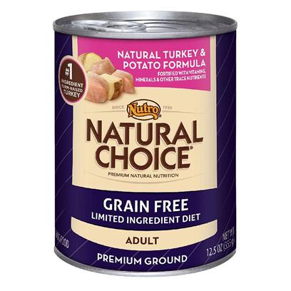 Nutro Presents Nutro Natural Choice Canned Adult Grain Free Limited Ingredient Diet Turkey Meal & Potato Formula Dog Food 12.5oz Cans/Case of 12. Nutro Natural Choice® Grain Free Adult Natural Turkey & Potato Formula Premium Ground Dog Food is a Perfect Option for Dogs with Food Sensitivity. This Natural Dog Food has 0% Grain, is a Gluten-Free Formula and Uses a Limited Number of Ingredients. To Minimize Digestive Issues, it’S Made with Farm-Raised Turkey as the Single, Novel Animal Protein Source and Highly-Digestible Potatoes. This Wet Dog Food also is Formulated to Help your Dog’S Skin and Coat. [37535]