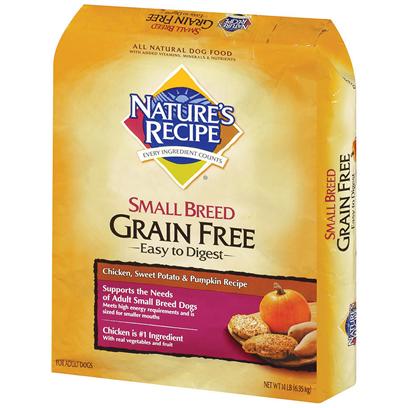 Del Monte Presents Nature's Recipe Small Breed Grain Free-Easy to Digest-Chicken Sweet Potato and Pumpkin 14lb Bag. Digestibly Delicious Nature’S Recipe Small Breed Grain-Free Easy-to-Digest Chicken, Sweet Potato and Pumpkin Recipe is Everything your Small Breed Adult Dog Needs to Help Stay Active and Healthy. Packed with High-Quality Protein and Easily Digestible Carbohydrates, this Delicious, High-Quality Recipe Helps Support Easy Digestion that will Keep your Dog Full of all Kinds of Spirit and Energy. Made to Support the Unique Needs of Small Breed Dogs, Nature's Recipe Grain-Free Chicken, Sweet Potato & Pumpkin Small Breed Dog Food Meets High Energy Requirements and is Sized for Smaller Mouths. Formulated Specifically to be Easily Digestible, Helping your Dog to Get Essential Vitamins and Minerals that Provide Complete Nourishment. Grain-Free Recipes Contain Tasty Nutrient Dense Healthy Carbohydrate Sources Such as Sweet Potato and Pumpkin as Healthy Alternatives to Grain. Furthermore, Real Chicken is the Number One Ingredient. The Result is a Delicious and High Quality Diet that Helps Support Easy Digestion. Natural Formula with Added Vitamins and Nutrients Helps Promote Optimal Health, Beauty and Vitality while Avoiding Ingredients you may not Want in your Dog's Diet. Made with Real Vegetables and Fruit that Contain Natural Sources of Antioxidants to Help Maintain a Healthy, Strong Immune System. [37635]