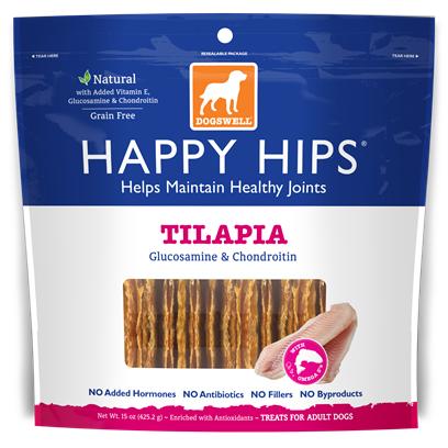 Dogswell Presents Dogswell Happy Hips Tilapia Jerky 15oz Bag. Dogswell Tilapia Happy Hips Dog Jerky Treat 15 Oz Bag Dogswell Tilapia Happy Hips are Made with Protein Rich, all Natural Tilapia Jerky, Scientifically Formulated and Lovingly Prepared. Dogswell Happy Hips Tilapia are Made with Glucosamine and Chondroitin for your Dog's Overall Joint Health. These Delicious Jerky Treats for Dogs are High in Protein and Low in Fat, Plus they are Easy to Digest. Never Made with Artificial Ingredients, by-Products, Hormones, or Antibiotics, Dogswell Happy Hips Tilapia Jerky Dog Treats also is Free of Wheat, Corn, Soy, and Flour. [37687]