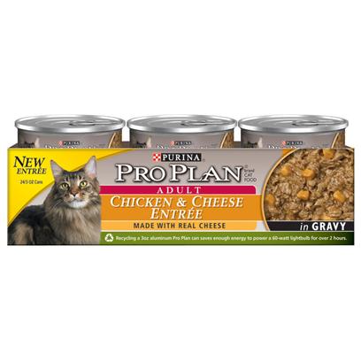 Purina Presents Purina Pro Plan Adult Chicken & Cheese Entrée in Gravy 3oz-Case of 24. Purina Pro Plan Chicken & Cheese Entrée in Gravy is Made with Real Cheese Inclusions, Rich in Omega Fatty Acids and Helps Support Immune System Health. [37795]