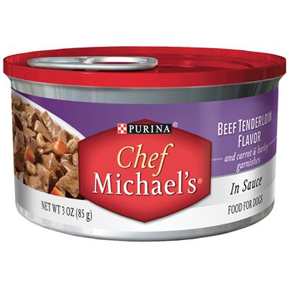 Nestle Purina Petcare Presents Purina Chef Michael's in Sauce Beef Tenderloin Flavor and Carrot & Barley Garnishes 3oz-Case of 24. Purina Chef Michaels in Sauce Beef Tenderloin Flavor is a Delectably Rich Gourmet Flavor that Time and Dedication is Put in, to Carefully Craft this Recipe with Care. This Delicious Recipe is Filled with Tender, Meaty Pieces Made with Real Beef as the #1 Ingredient and a Thoughtful Touch of Real Carrot & Barley Garnishes. [37854]