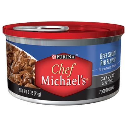 Purina Presents Purina Chef Michael's Beef Short Rib Flavor in a Savory Sauce 3oz-Case of 24. Purina Chef Michael's Beef Short Rib Flavor Celebrates Everything you and your Dog Love About Real Meat the Cut, Quality, Cooking Method and Special Touches. This Delicious Recipe is Prepared with Real Beef as the #1 Ingredient, Marinated in a Savory Sauce with Tender, Pull-Apart Shreds that Look as Good as they Taste [37859]