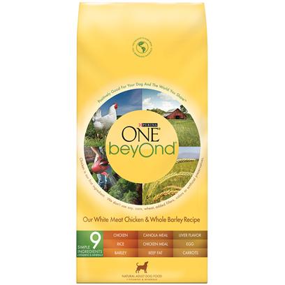 Purina Presents Purina One Beyond Dog White Meat Chicken & Whole Oat Meal Recipe 14lb Bag. Purina One Beyond Dog White Meat Chicken & Whole Oat Meal Recipe Use Natural Ingredients, Plus Vitamins and Minerals, and are Crafted without Added Fillers or Artificial Preservatives. One Beyond Start with Real White Meat Chicken. High-Quality Protein Helps Maintain Strong Muscles - Including a Healthy Heart. Whole Grain Goodness from Oat Meal, Barley and Brown Rice. Adds Fiber for Healthy Digestion, Carbohydrate for Energy and Omega-6 Fatty Acids for a Shiny Coat. Accents of Carrots, Tomatoes and Apples, Harvested from Nutrient-Rich Soil. Antioxidants, Vitamins and Minerals in our Recipe Help Support your Dog's Immune System. Marine-Sourced Omega-3 Fatty Acids. Nutrients that Help Give your Dog Noticeably Bright Eyes and Healthy Skin. [37885]