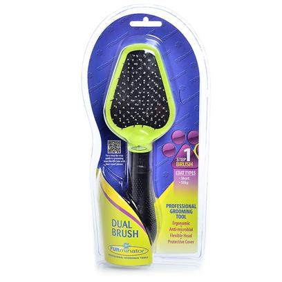 Buy Furminator Dual Brush Grooming your Pet can be Difficult and Ineffective, while Getting to a Professional Groomer Consistently is not Always Possible with your Crazy Schedule. The Furminator Dual Brush Finishes a Dog's Coat and Creates a Natural Shine for Long Coats. It's Designed to Follow the Natural Contours of your Dog's Body. With the Furminator Dual Brush, Professional Results can be Achieved Easily and Quickly Right at Home. The Patented Design has a Pin Brush on One Side, and a Nylon Bristle Brush on the Other. The Pin Brush has Flexible Bristles, a Padded Base for Sensitive Skin, and Works Wonders on Long-Coated Dogs. The Nylon Bristle Brush can be Used on Almost any Coat Type. With Furminator's Two Step Grooming Process of Brushing your Pet's Coat Before a Bath, and Combing it Afterwards, Grooming has Never been this Easy, and your Pet has Never Looked so Good! [38062]