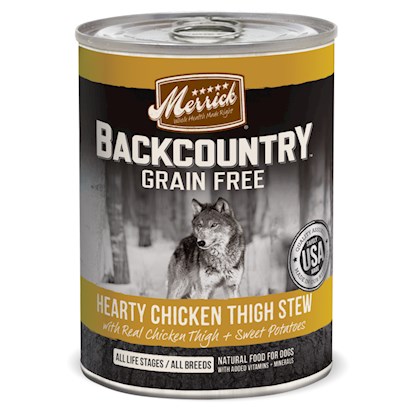 Merrick Backcountry Grain Free Hearty Chicken Thigh Stew Canned Dog Food