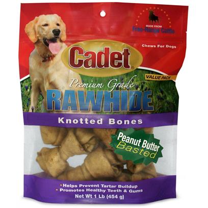 Cadet Rawhide Peanut Butter Flavor Knotted Bones for Dogs