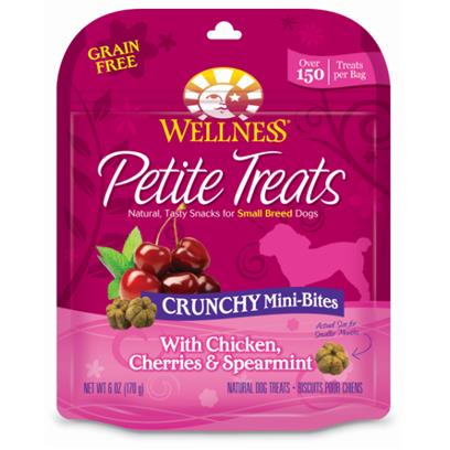 Wellness Petite Treats Grain Free Natural Crunchy Mini-Bites Chicken, Cherries and Spearmint Recipe Small Dog Treats