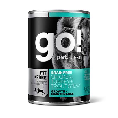 Petcurean Go! Fit and Free Grain Free Chicken Turkey and Trout Stew Canned Dog Food