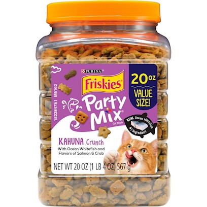 Friskies Party Mix Kahuna Crunch, with Ocean Whitefish and Flavors of Salmon and Crab Cat Treats