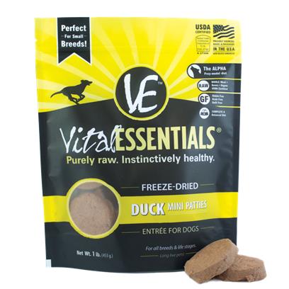 Vital Essentials Freeze Dried Grain Free Duck Mini Patties Entree for Dogs Food