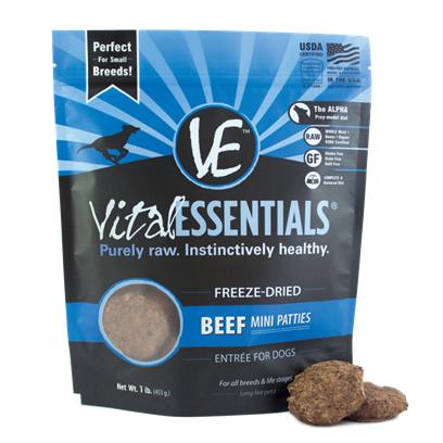Vital Essentials Freeze Dried Beef Grain Free Mini Patties Entree for Dogs Food