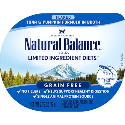 Natural Balance L.I.D. Limited Ingredient Diet Flaked Tuna and Pumpkin in Broth Cat Food Cup