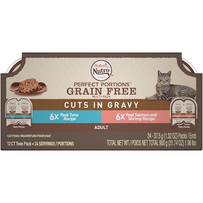 Nutro Perfect Portions Grain Free Tuna and Salmon & Shrimp Cuts in Gravy Wet Cat Food Tray Variety Pack