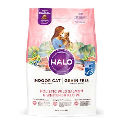 Halo Indoor Grain Free Healthy Weight Holistic Wild Salmon & Whitefish Recipe Dry Cat Food