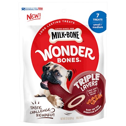 Milk-Bone Wonder Bones Triple Layers Real Long Lasting Real USA Bacon Dog Treats