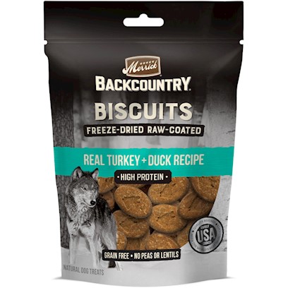 Merrick Backcountry Grain Free Turkey & Duck Recipe Freeze Dried Raw Coated Biscuit Dog Treats