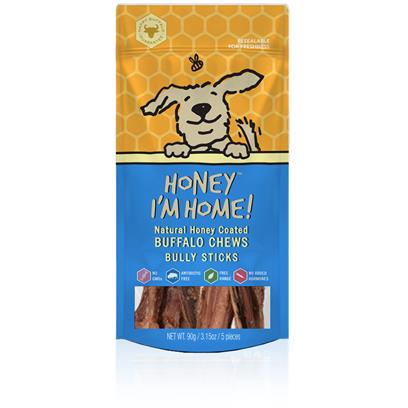 Honey I'm Home Natural Honey Coated Bully Sticks Buffalo Dog Chews