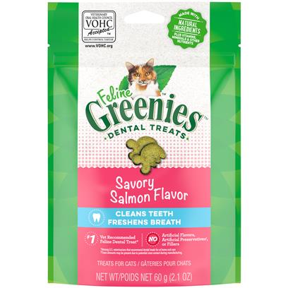 Feline Greenies Adult Natural Dental Care Cat Treats, Savory Salmon Flavor