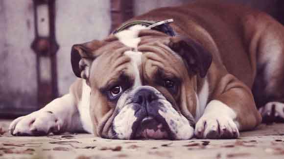 A Bulldog Laying Down On The Floor