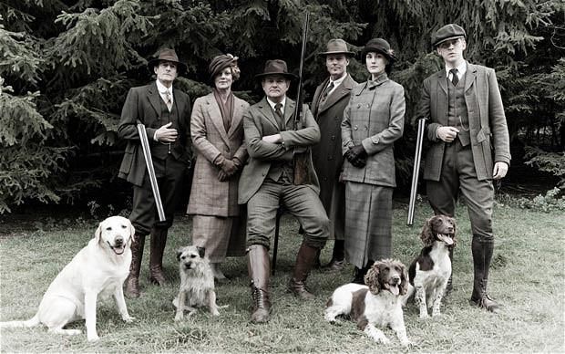 Two of Lady Carnarvon's Spaniels, a Terrier, and one of the Labs, probably Roly. Photo from Facebook.