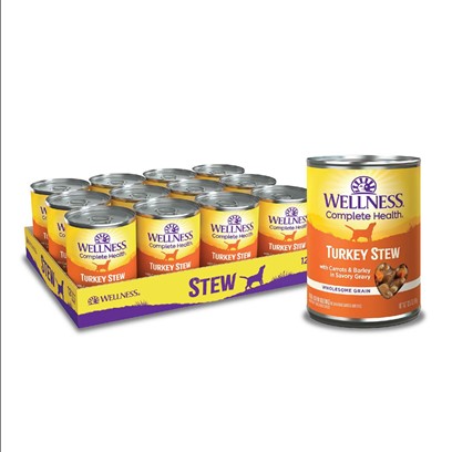 Wellness Canned Dog Food for Adult Dogs Turkey Stew with Barley & Carrots